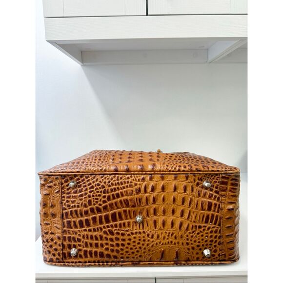 Eric Brand Brown Alligator Embossed Large Travel Tote Work Bag Bamboo Handle - Picture 5 of 12